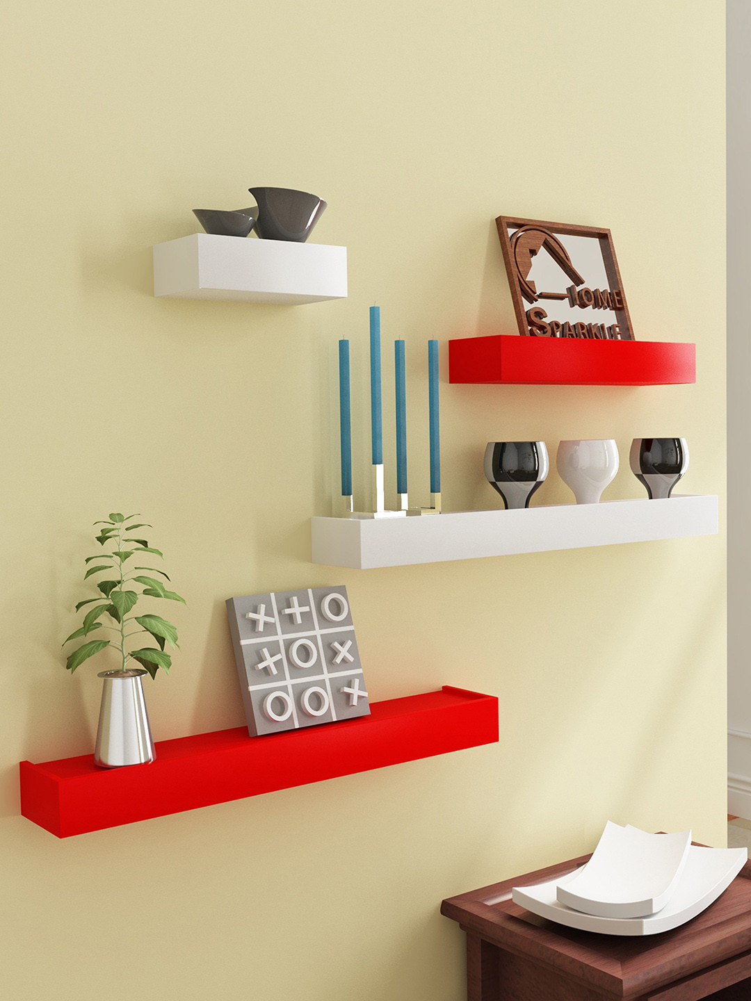 Buy Home Sparkle White & Red MDF Basic Wall Shelf Wall Shelves for