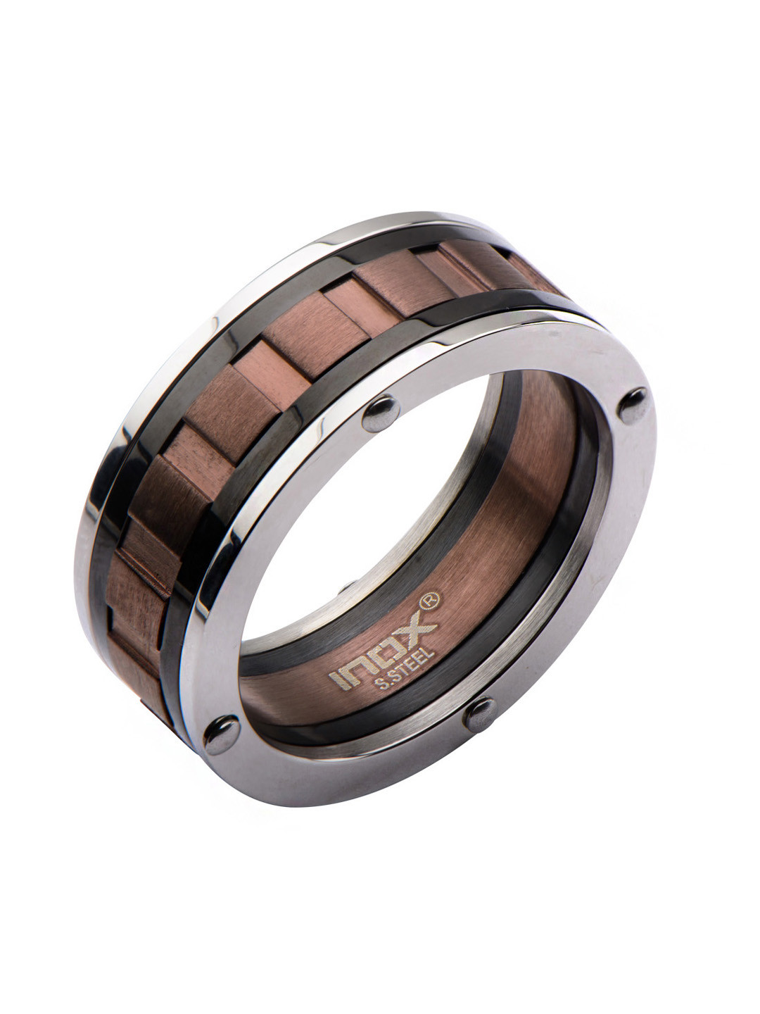 Buy Inox Jewelry Men Silver Toned & Brown Stainless Steel Band Ring