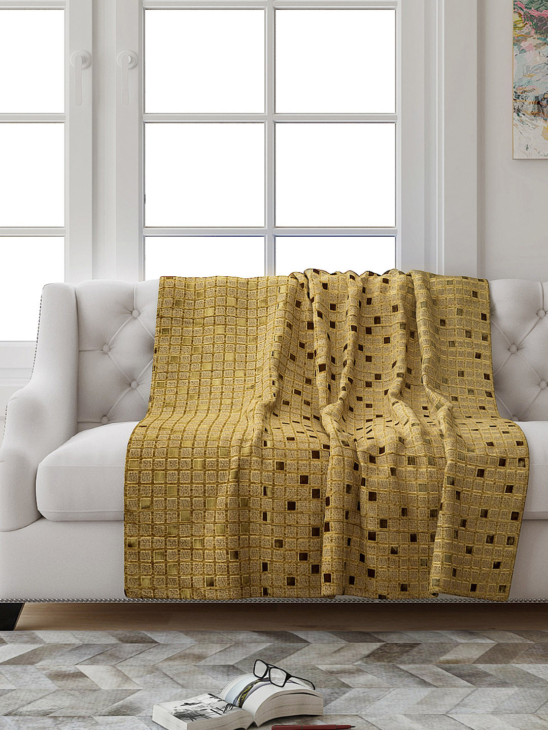 Buy Saral Home Gold Coloured Checked 2 Seater Sofa Throw Throws for