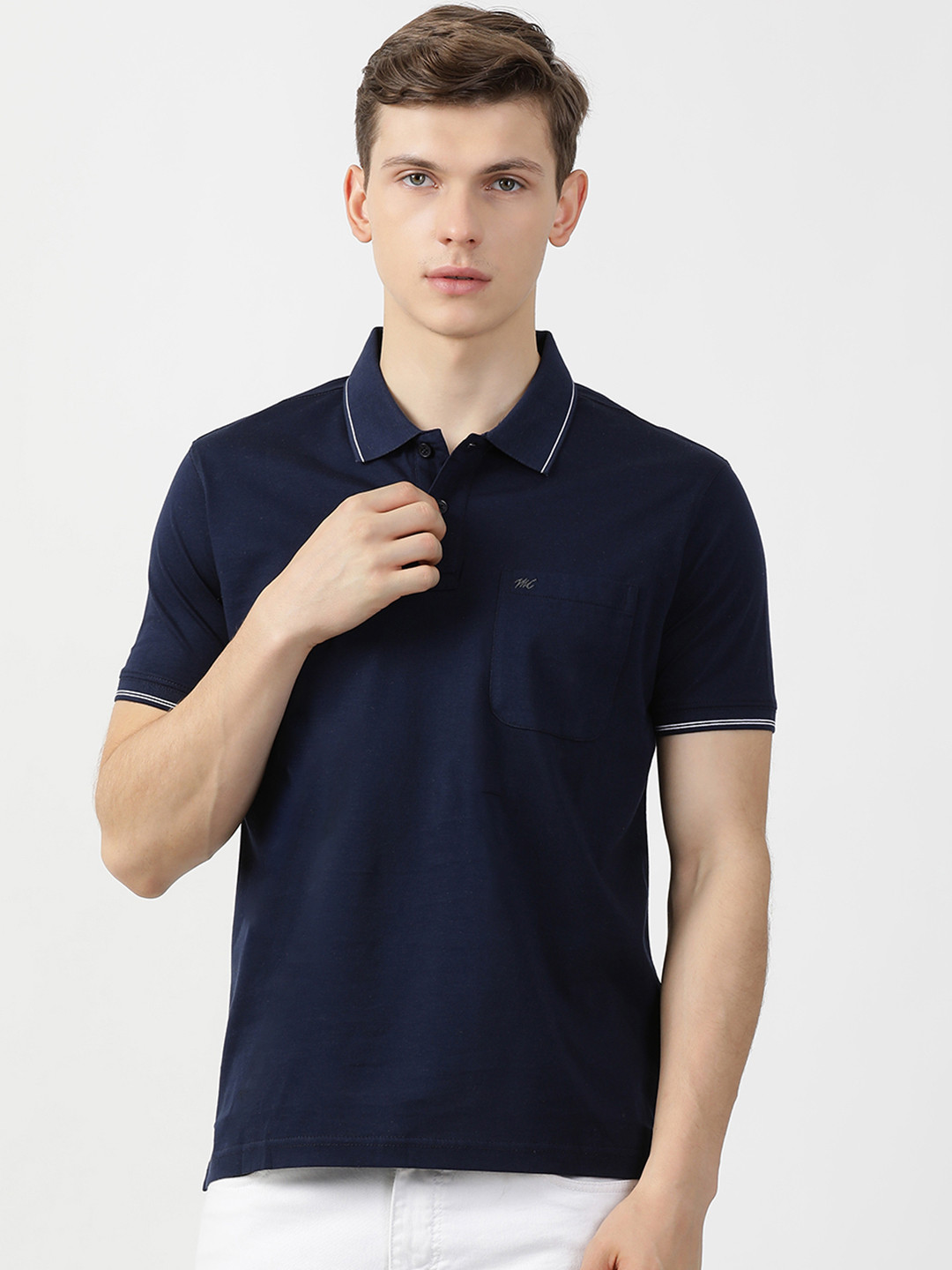 Buy Monte Carlo Men Navy Blue Solid Polo Collar T Shirt Tshirts for