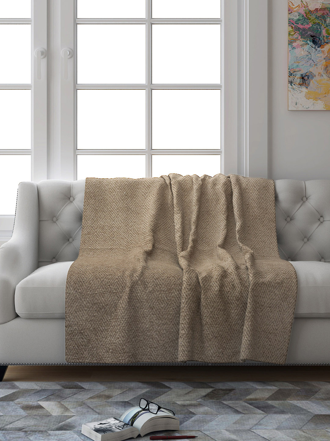 Buy Saral Home Beige Geometric 2 Seater Reversible Sofa Throw Throws