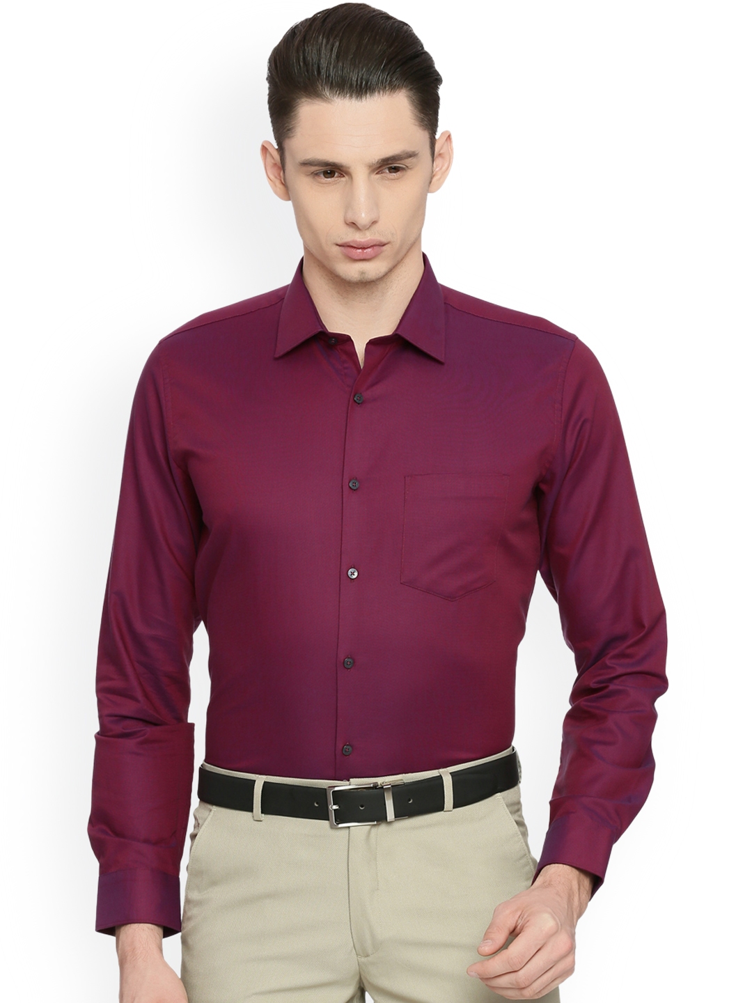 Buy Van Heusen Men Maroon Slim Fit Solid Formal Shirt - Shirts for Men ...