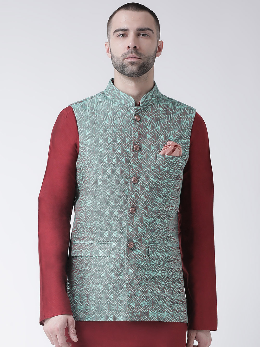 Buy KISAH Men Green Woven Design Nehru Jacket Nehru Jackets for Men
