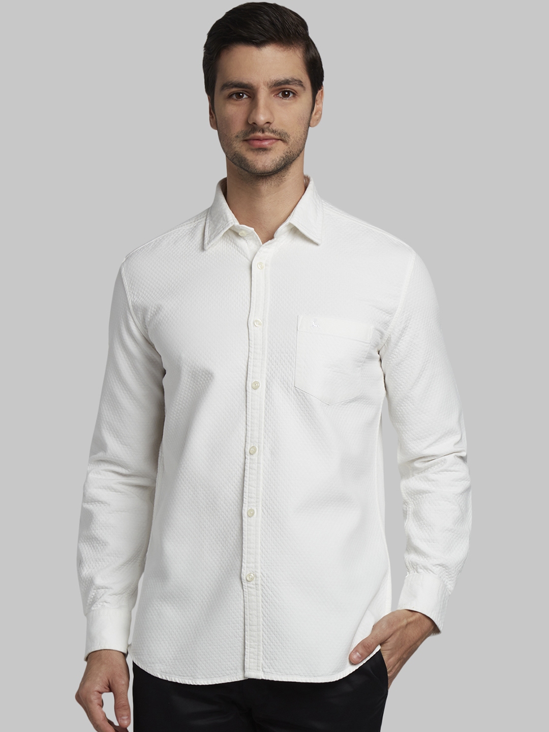 Buy Parx Men White Slim Fit Self Design Casual Shirt - Shirts for Men ...