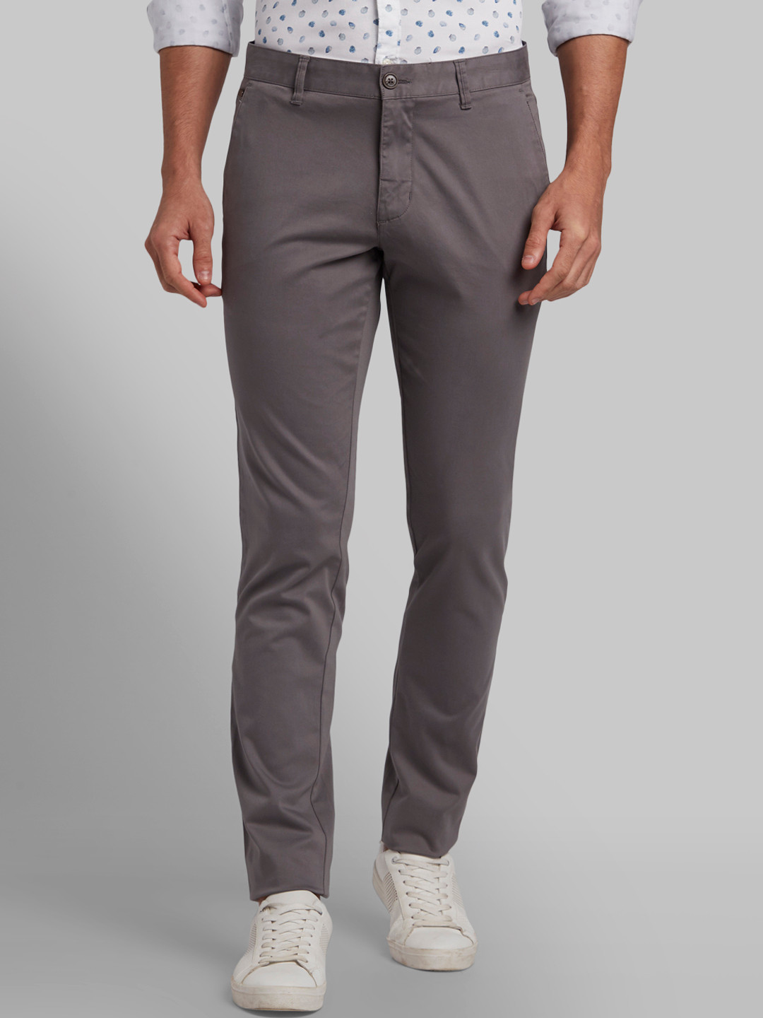 Buy Parx Men Grey Tapered Fit Solid Regular Trousers - Trousers for Men ...