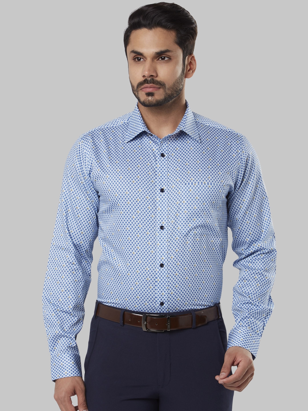 Buy Raymond Men Blue Slim Fit Printed Formal Shirt - Shirts for Men ...