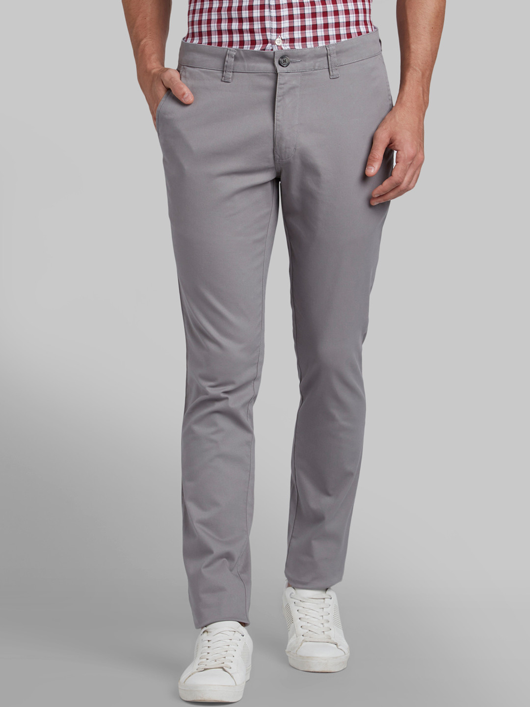 Buy Parx Men Grey Slim Fit Solid Regular Trousers - Trousers for Men ...