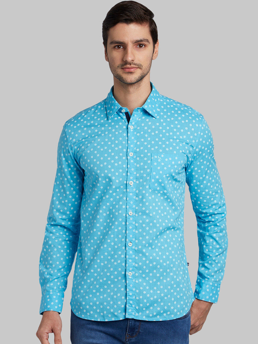 Buy Parx Men Blue Slim Fit Printed Casual Shirt Shirts
