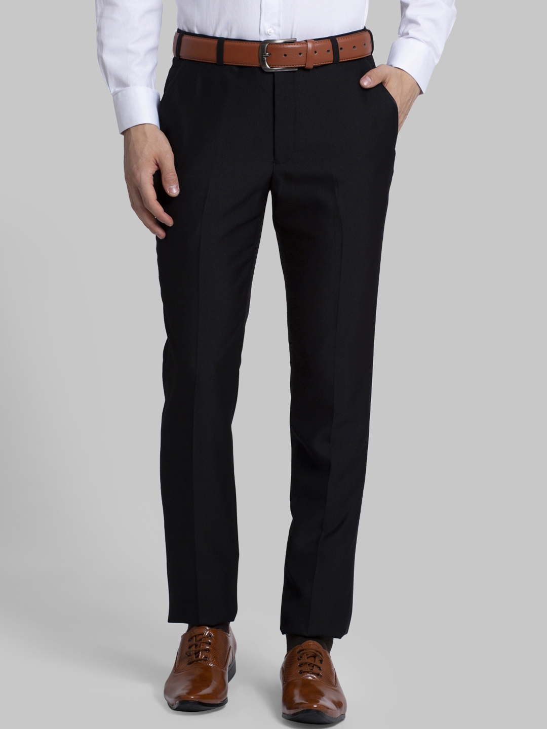 Buy Parx Men Black Regular Fit Solid Regular Trousers - Trousers for ...