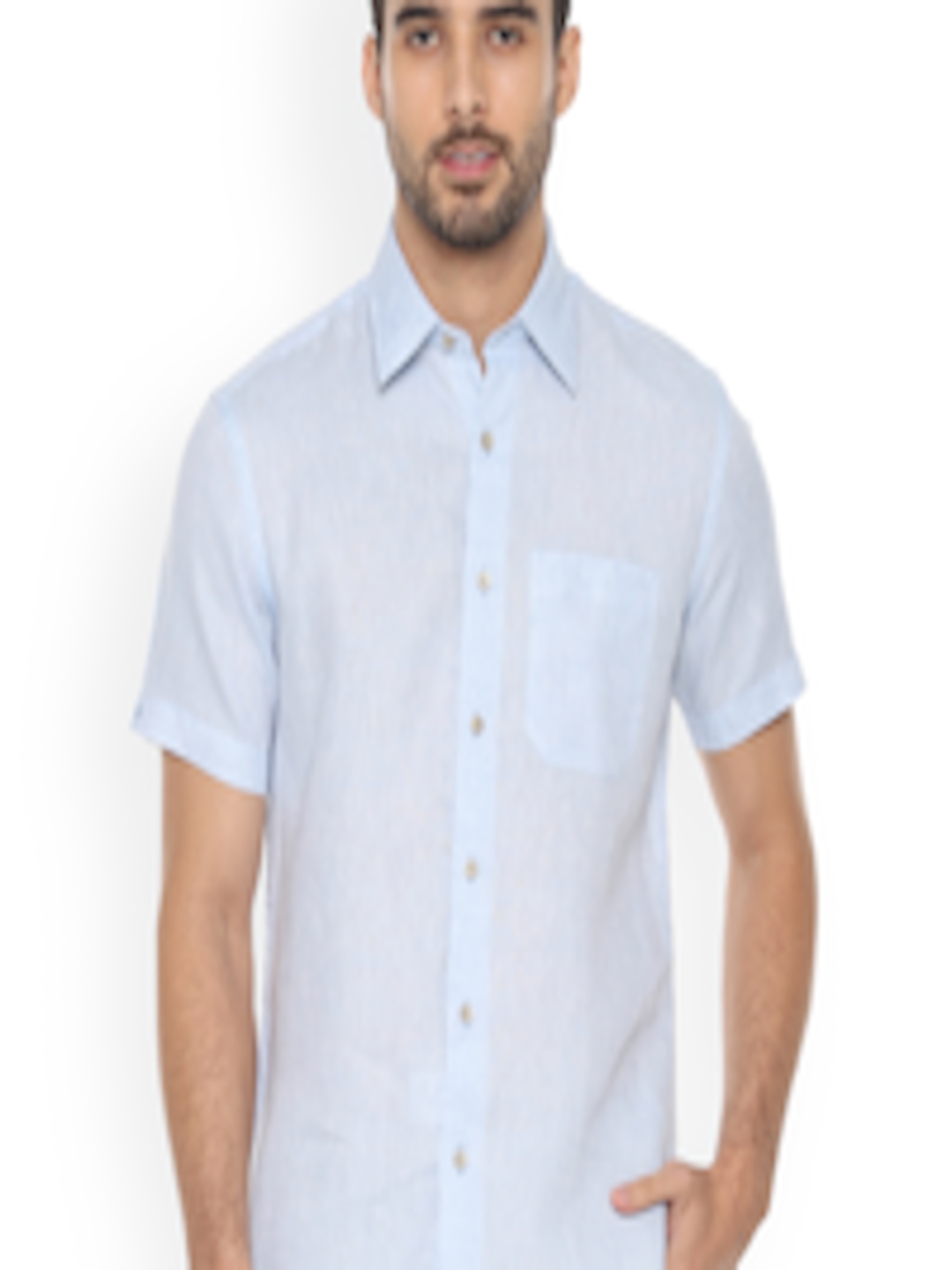 Buy Louis Philippe Men Blue Regular Fit Solid Linen Casual Shirt ...