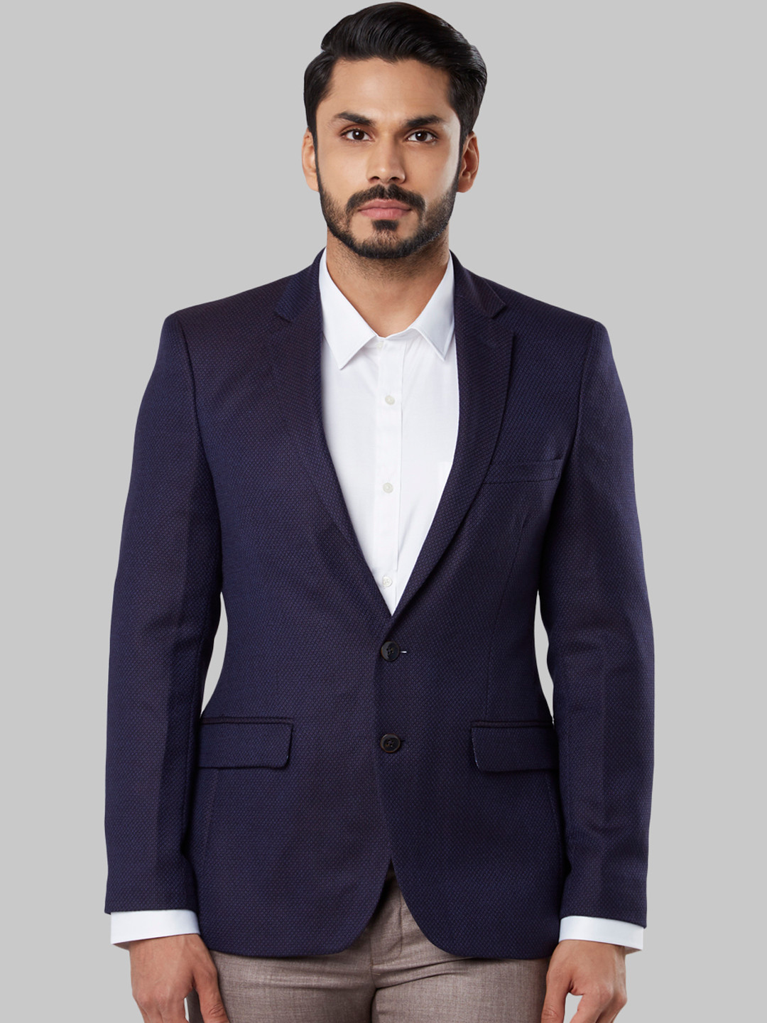 Buy Raymond Men Navy Blue Solid Single Breasted Formal Blazer Blazers