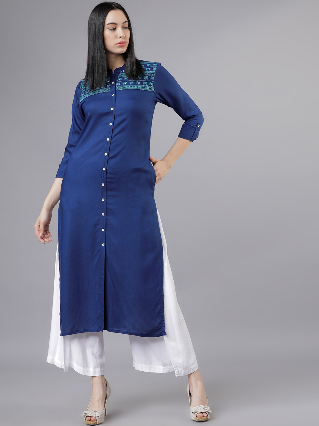 Buy Vishudh Women Blue Solid Straight Kurta Kurtas for Women 10016741