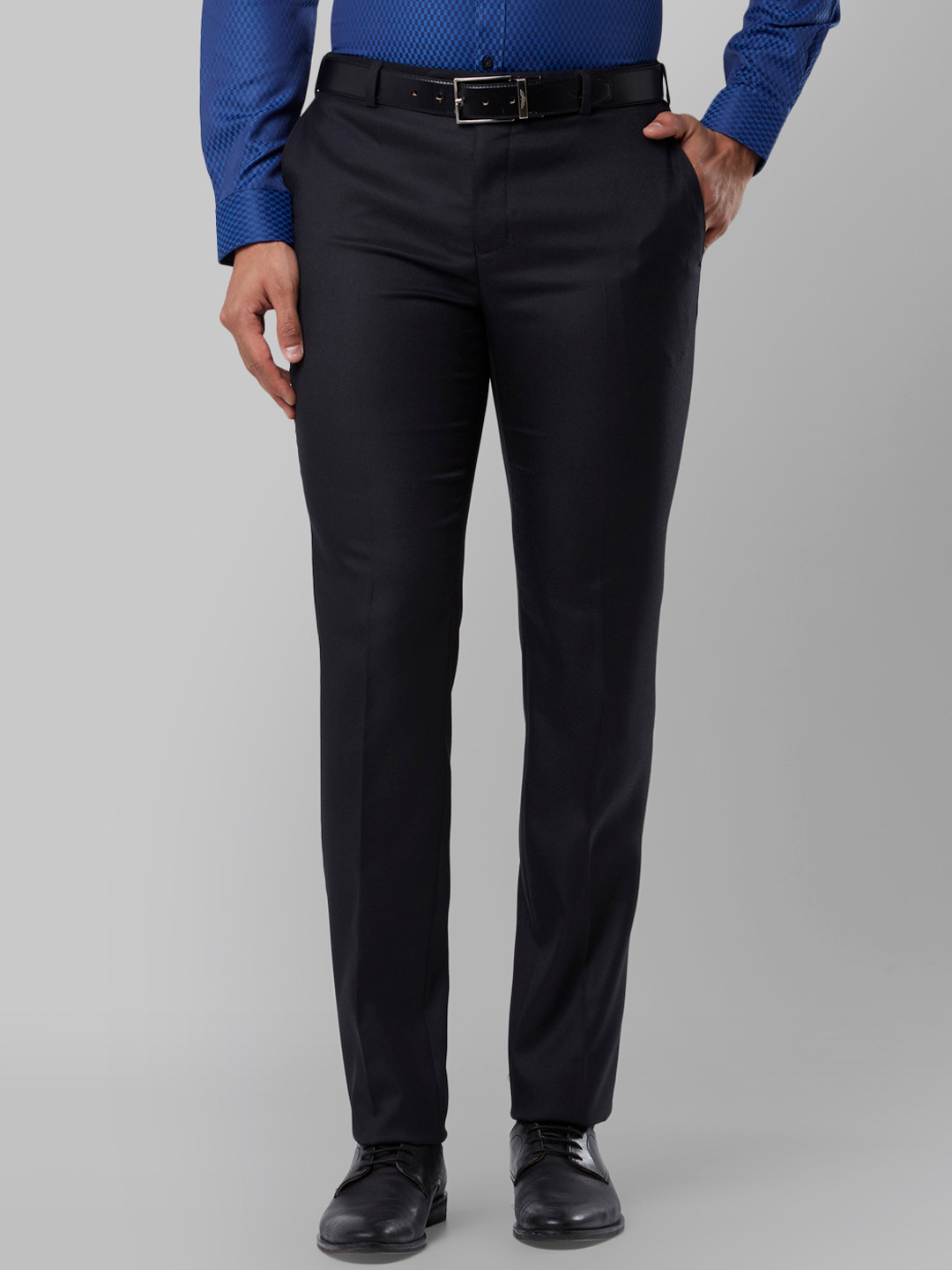 Buy Raymond Men Navy Blue Slim Fit Solid Formal Trousers - Trousers for ...