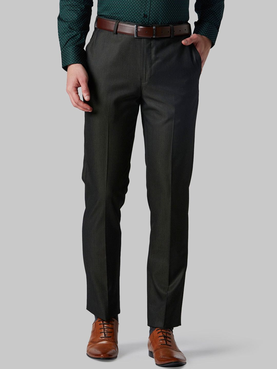 Buy Park Avenue Men Grey Regular Fit Solid Formal Trousers - Trousers ...