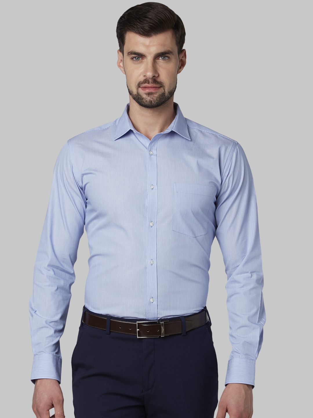 Buy Park Avenue Men Blue Slim Fit Striped Formal Shirt - Shirts for Men ...