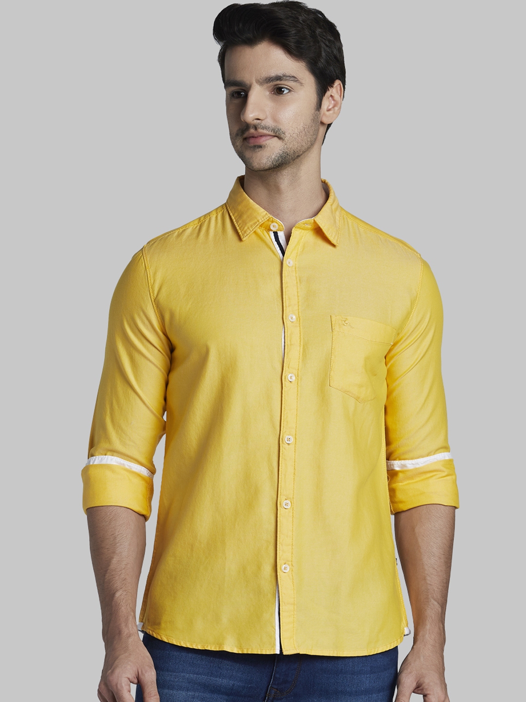 Buy Parx Men Yellow Slim Fit Solid Casual Shirt - Shirts for Men ...