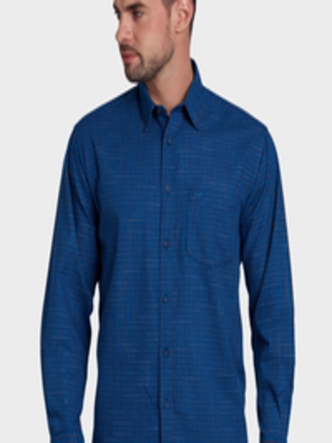 Buy ColorPlus Men Blue Regular Fit Checked Casual Shirt - Shirts for ...