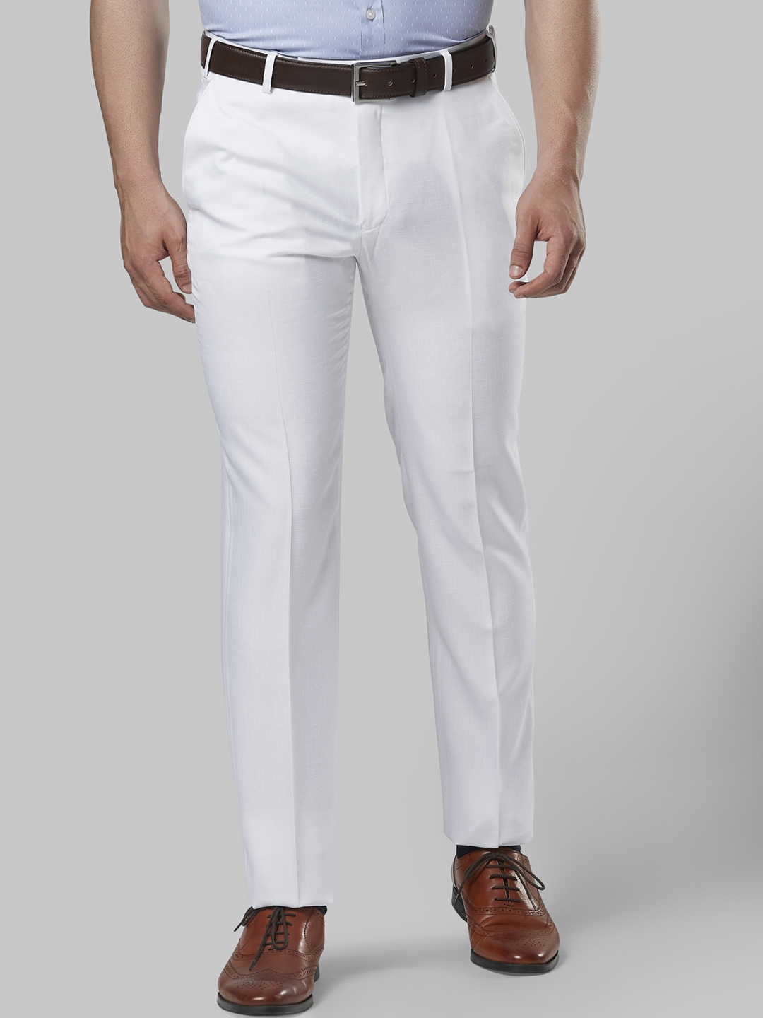 Buy Next Look Men White Slim Fit Solid Formal Trousers - Trousers for ...