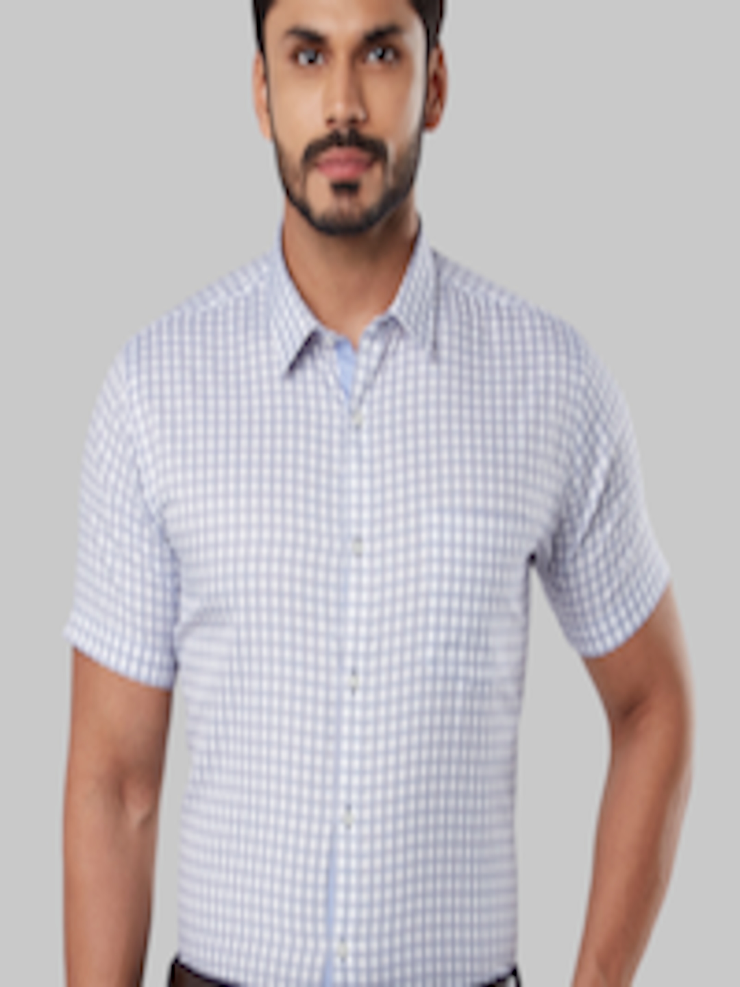 Buy Next Look Men Blue & White Regular Fit Checked Formal Shirt ...