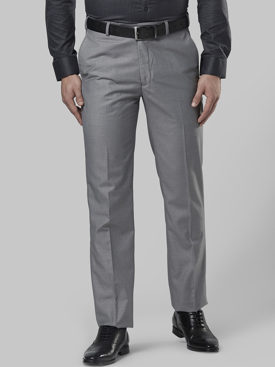 Buy Next Look Men Grey Regular Fit Solid Formal Trousers - Trousers for ...