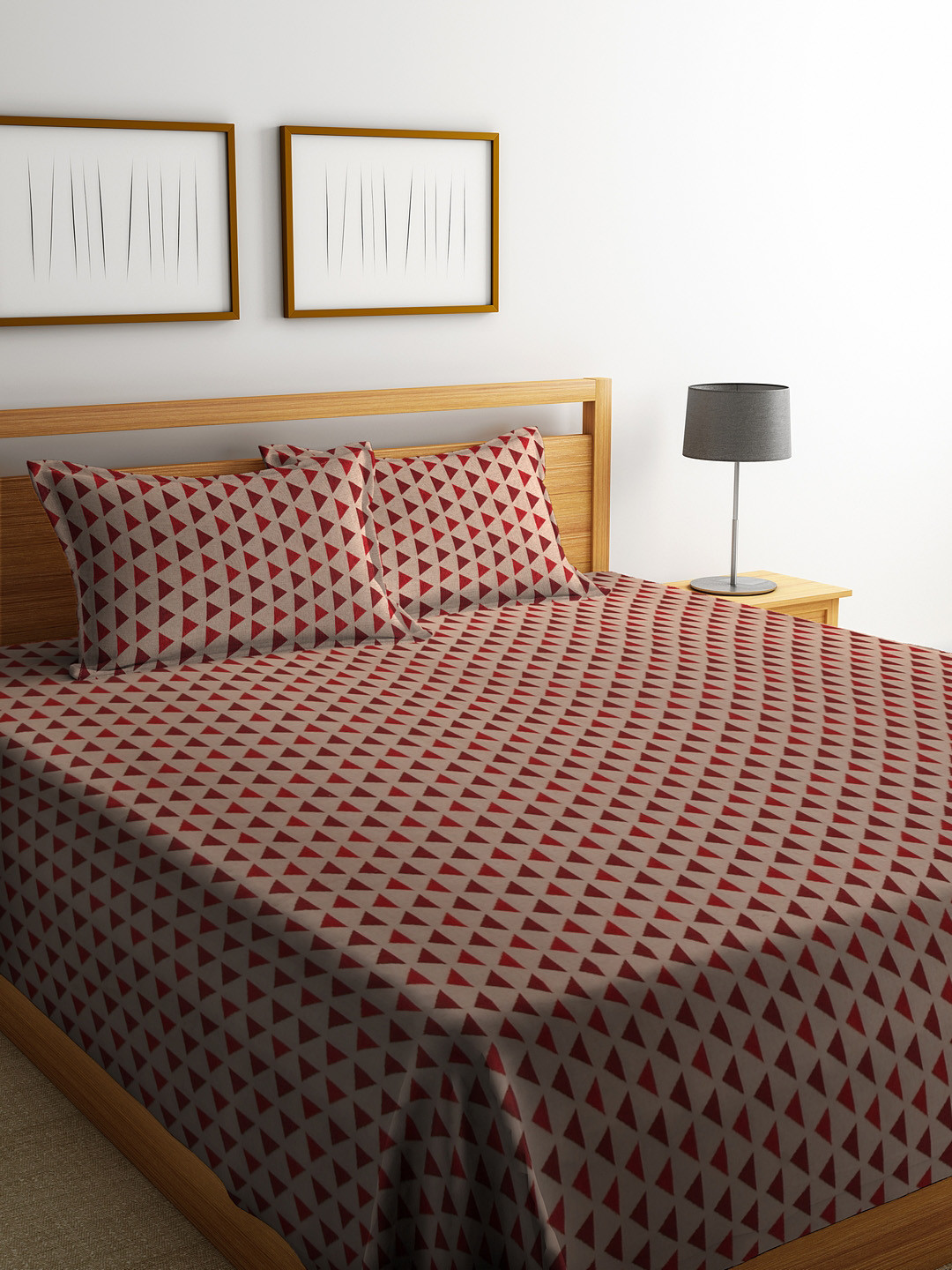 Buy Soumya Brown & Beige Printed Double Bed Cover With 2 Pillow Covers