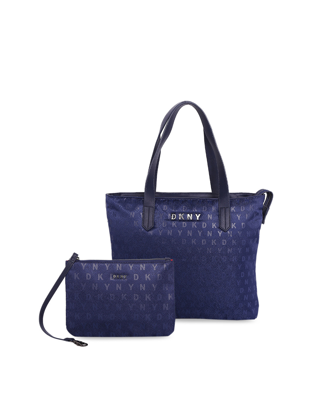 Buy DKNY Navy Blue Printed Sig Softside Range Leather Shoulder Bag With