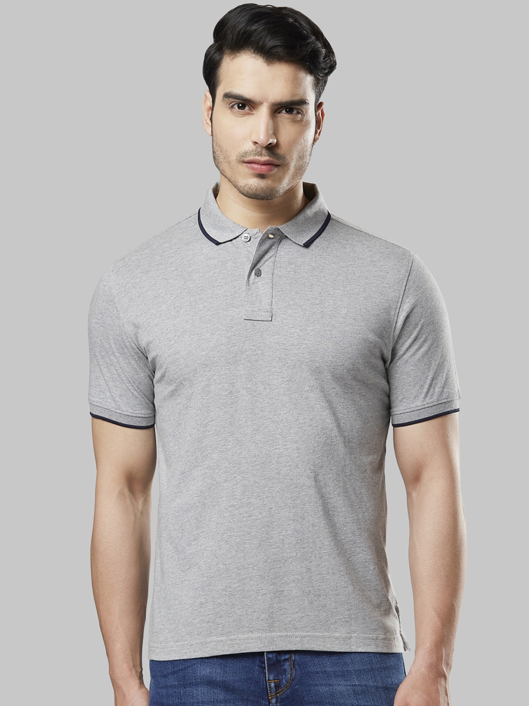 Buy Next Look Men Grey Solid Polo Collar T Shirt - Tshirts for Men ...