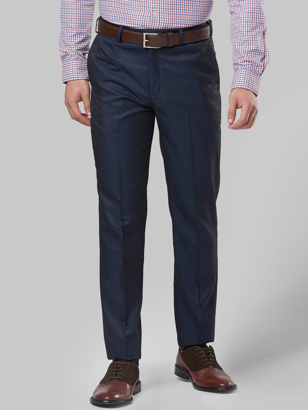 Buy Next Look Men Blue Regular Fit Self Design Formal Trousers ...