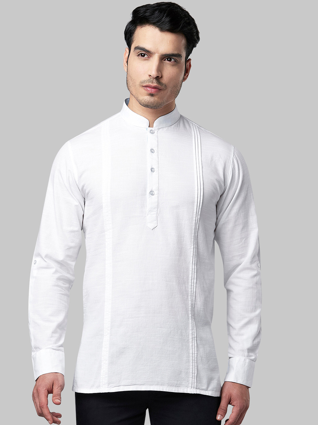 Men White Yoke Design Straight Kurta