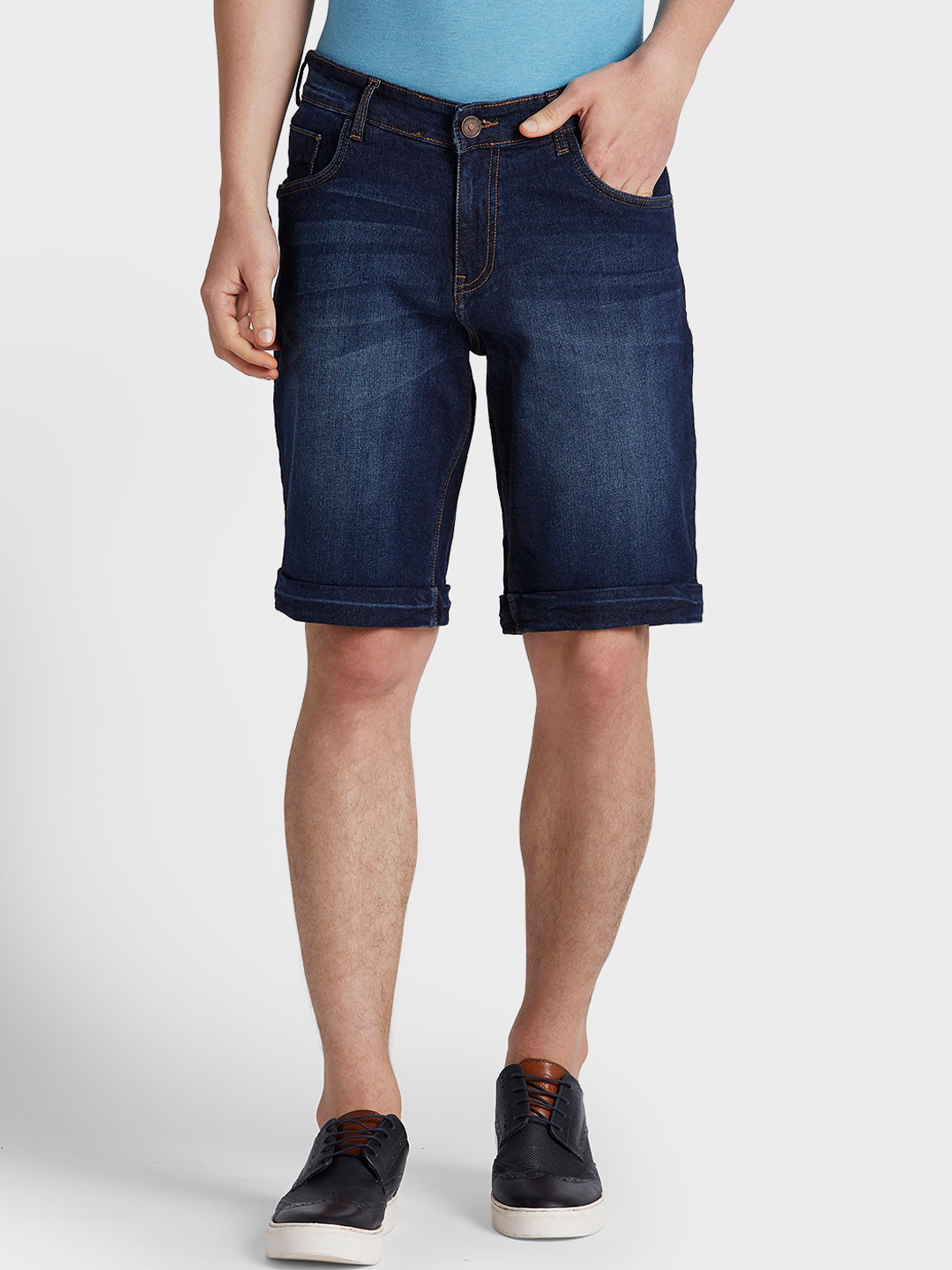 Buy ColorPlus Men Blue Washed Regular Fit Denim Shorts Shorts for Men