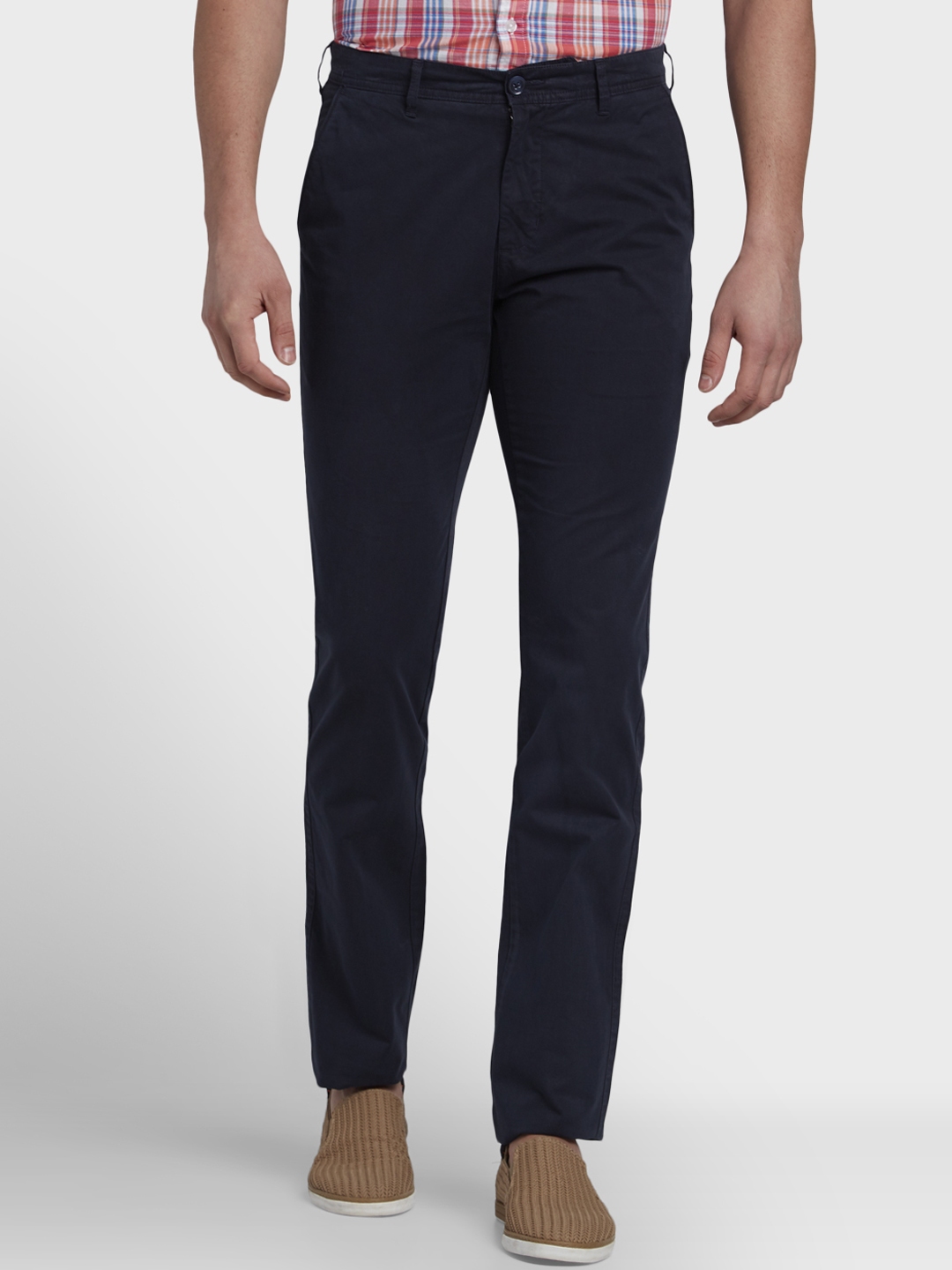 Buy ColorPlus Men Blue Regular Fit Solid Regular Trousers - Trousers ...
