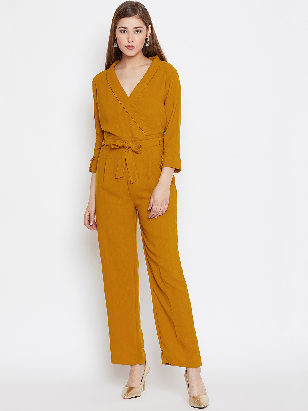 Buy PANIT Mustard Yellow Solid Basic Jumpsuit Jumpsuit for Women