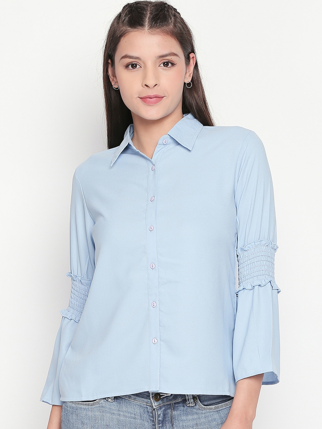 Buy Style Quotient Women Blue Classic Regular Fit Solid Casual Shirt ...