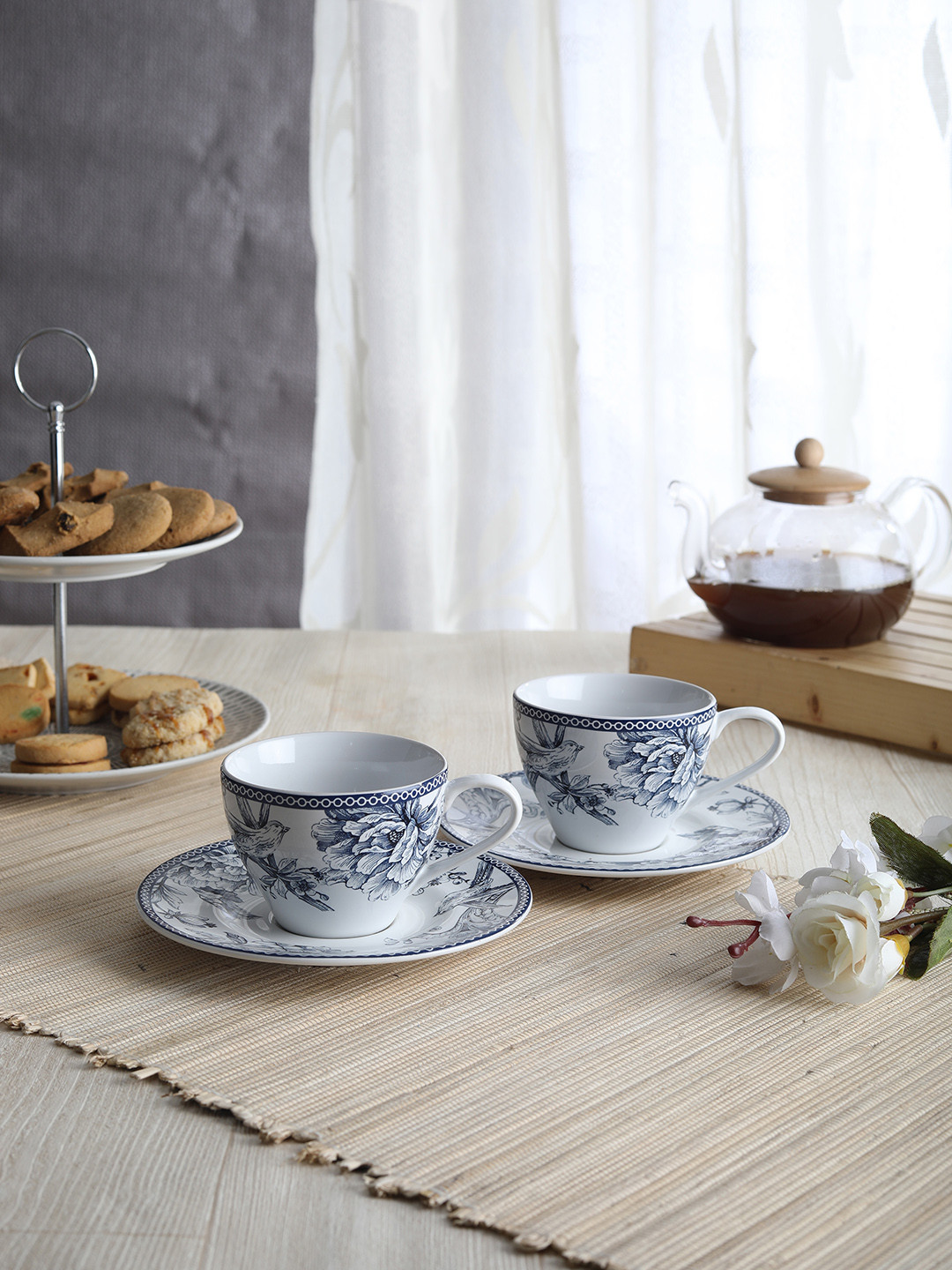 Buy Devnow Set Of 2 Printed Porcelain Cup And Saucer Set Tea Set for