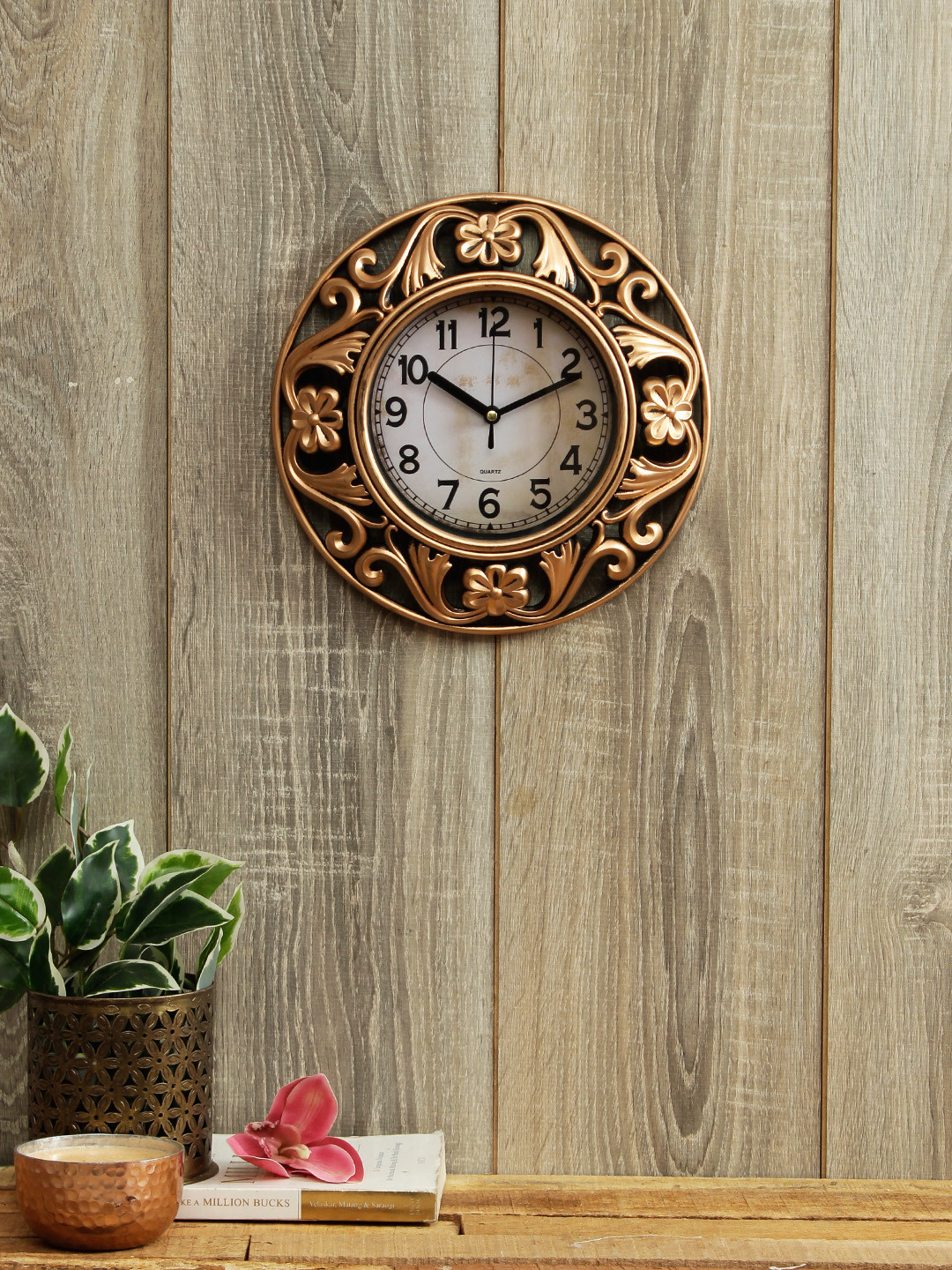 Buy House Of Accessories Copper Toned Round Solid Analogue Wall Clock