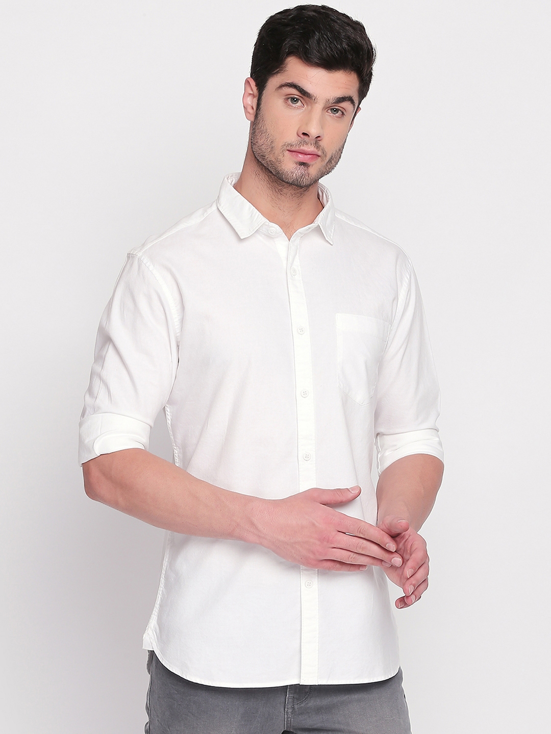 Buy BYFORD By Pantaloons Men White Slim Fit Solid Casual Shirt - Shirts ...