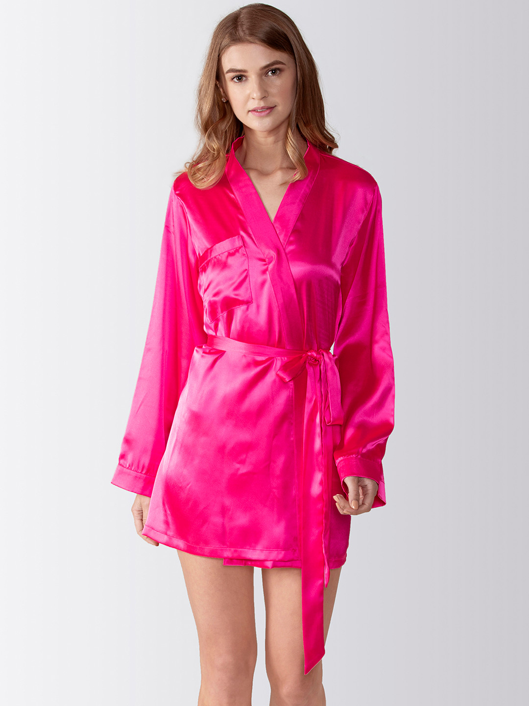 Buy Adorenite Women Hot Pink Satin Robe With BRIDE Embroidery Detail Robe for Women 10122027