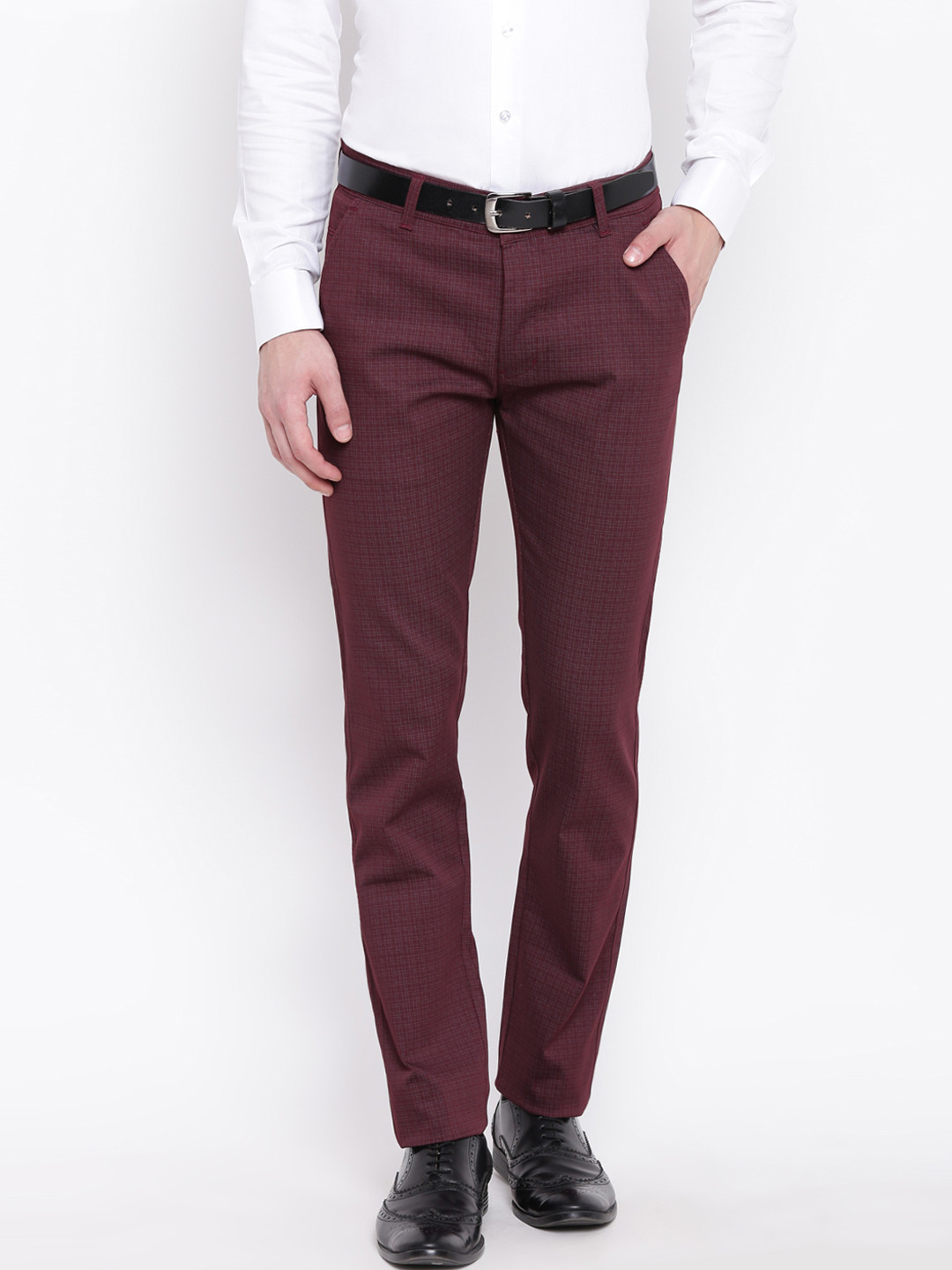 Buy Hancock Men Maroon Slim Fit Checked Formal Trousers Trousers for