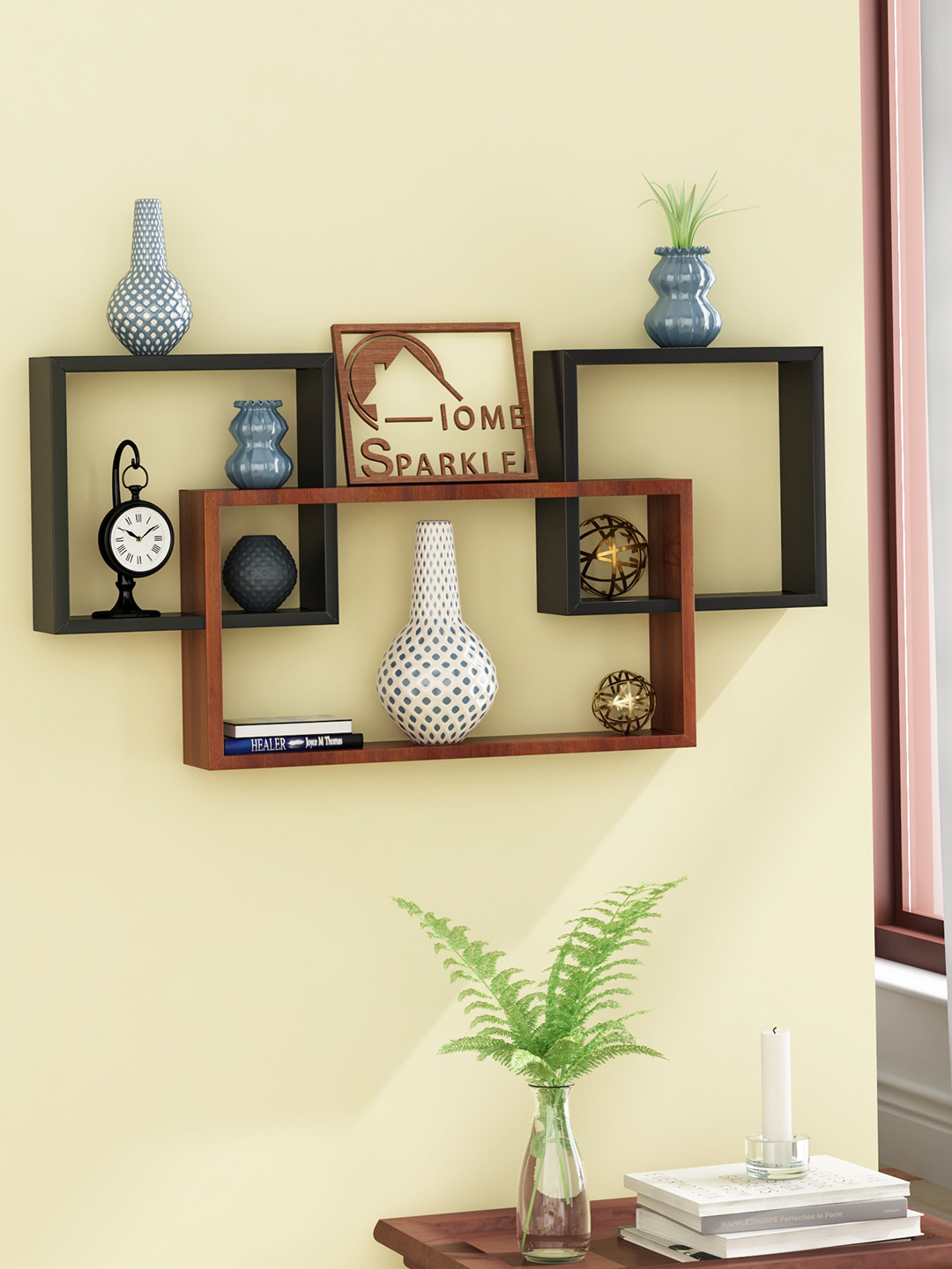 Buy Home Sparkle Brown & Black MDF Basic Wall Shelf Wall Shelves for
