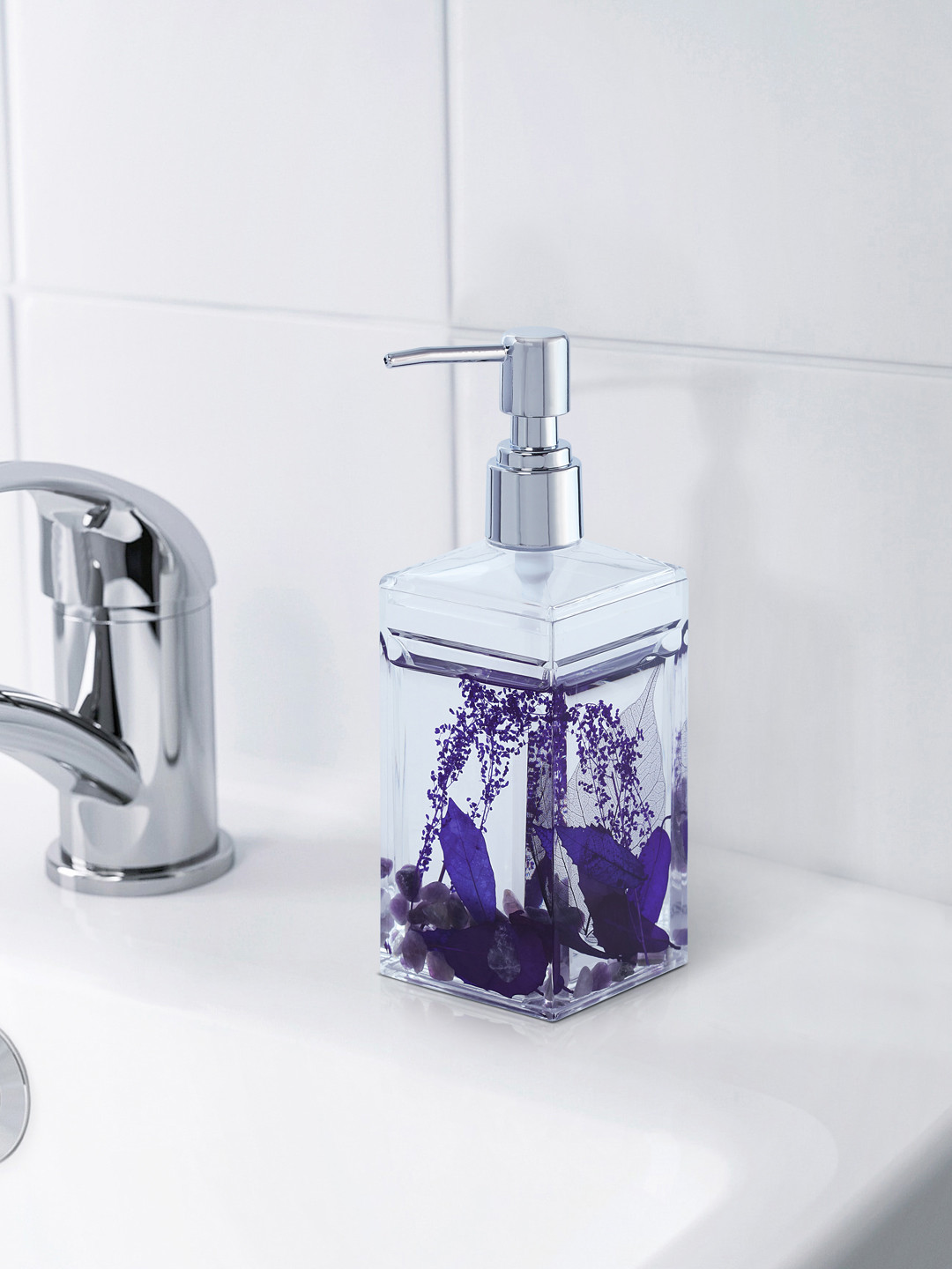 Buy OBSESSIONS Transparent & Purple Acrylic Soap Dispenser Bathroom