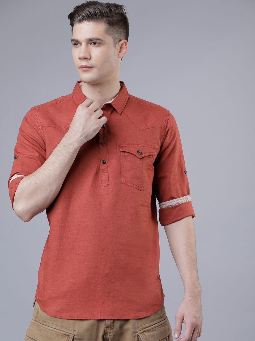 Buy Men Rust Orange Slim Fit Solid Casual Shirt Shirts for Men 10132025 Myntra