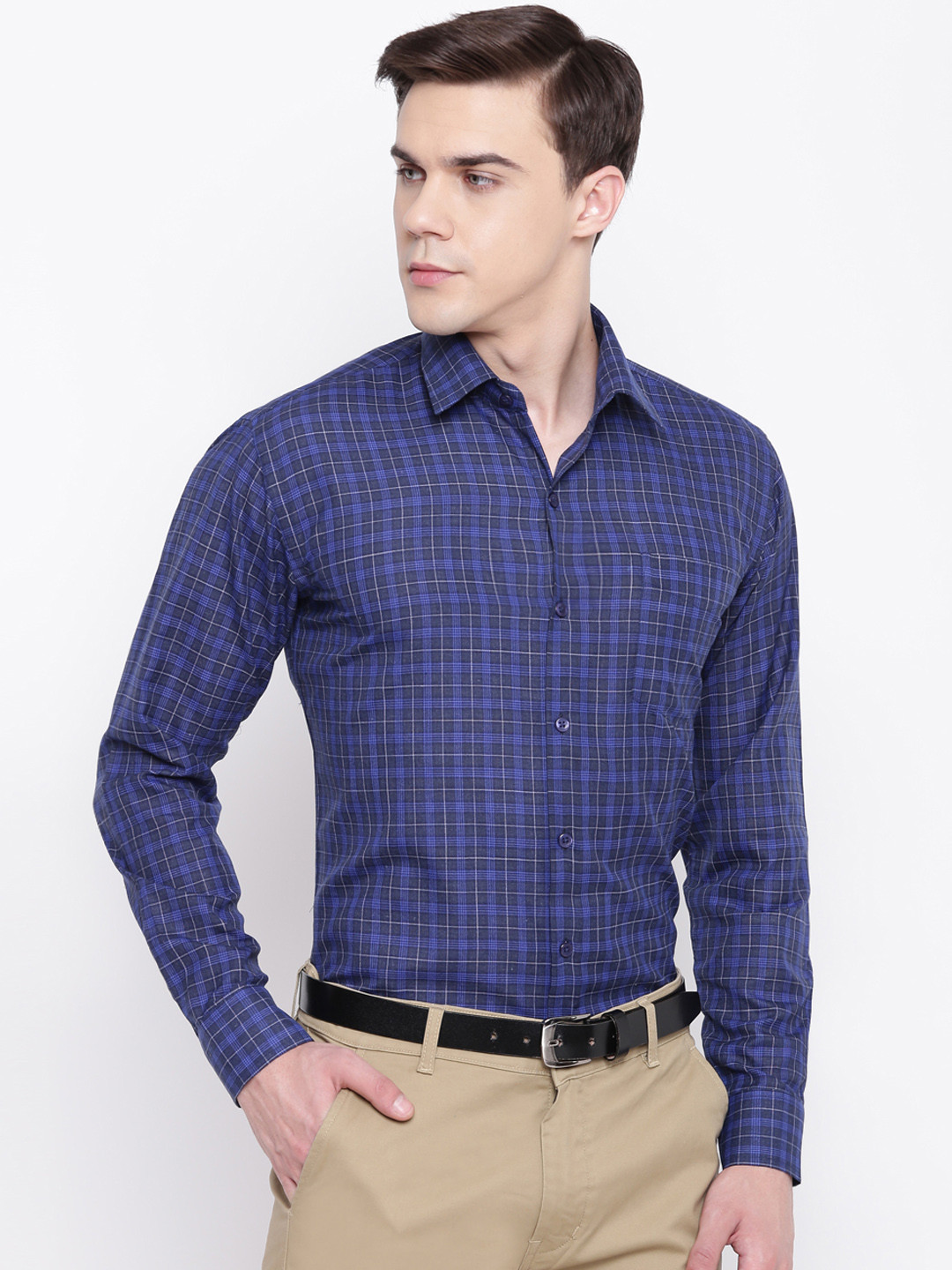 Buy English Navy Men Navy Blue Slim Fit Checked Formal Shirt Shirts