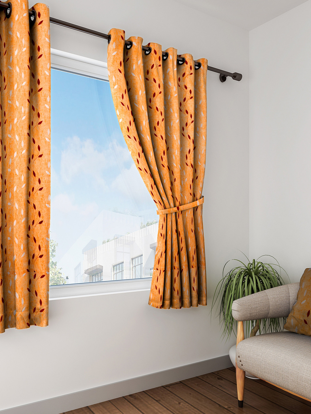 Buy Cortina Orange Printed Single Window Curtain Curtains And Sheers