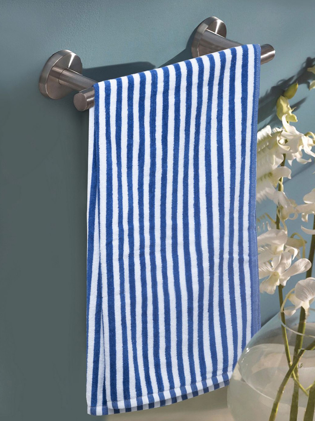 Buy Turkish Bath Blue &amp; White Premium Cotton Striped Bath Towel - Bath Towels for Unisex