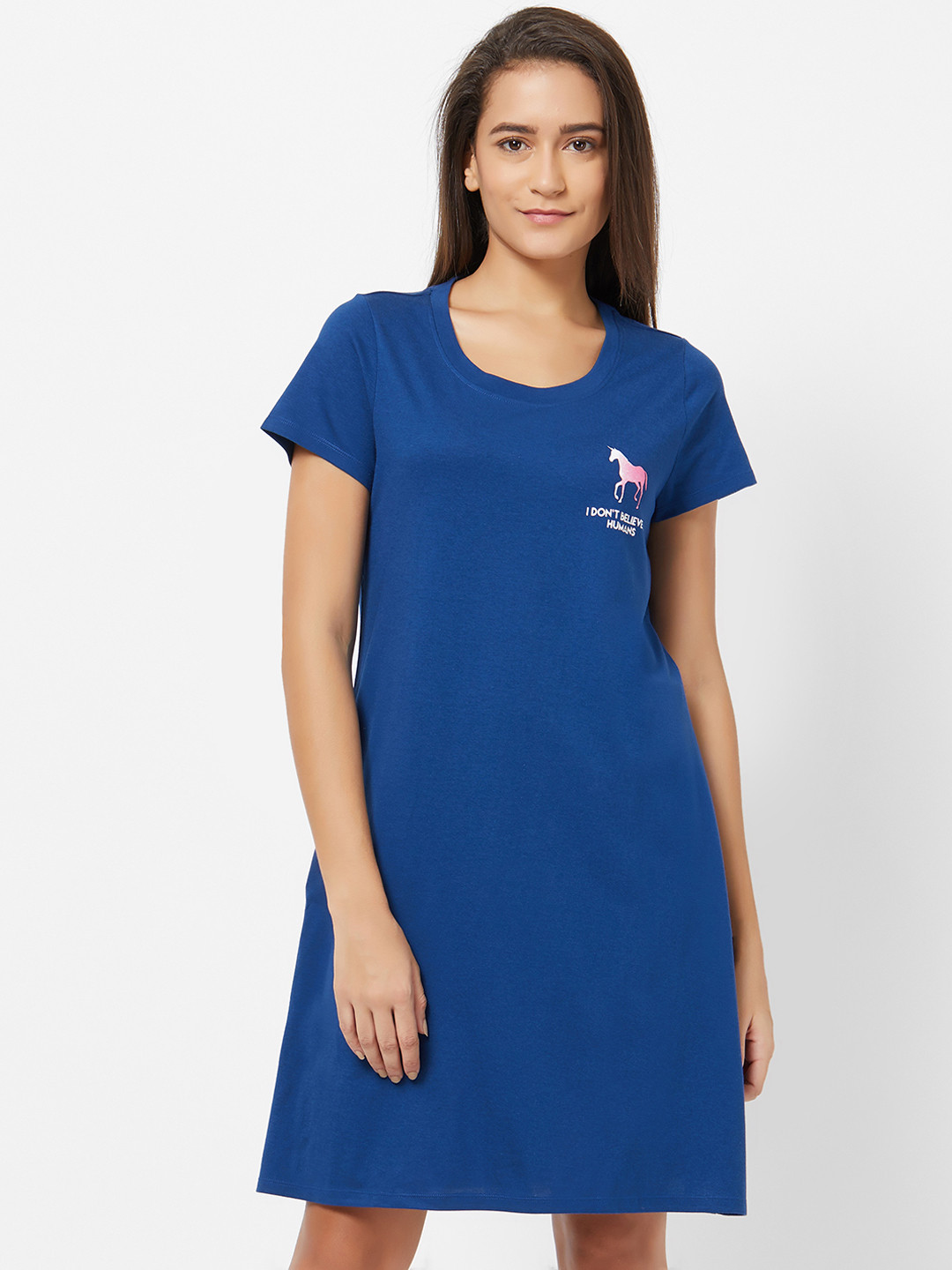 Buy Soie Women Blue Solid Knee Length Sleep Shirts NT 98ESTATE BLUE 1