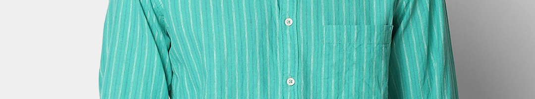 Buy CAVALLO By Linen Club Men Green Linen Cotton Regular Fit Striped ...