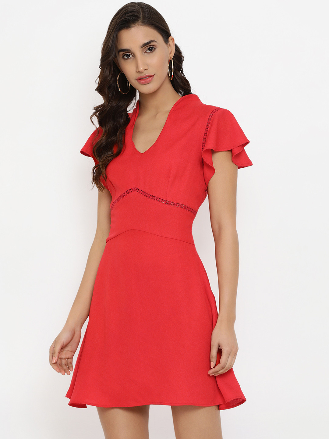 Buy Kazo Women Red Solid Fit And Flare Dress Dresses for Women