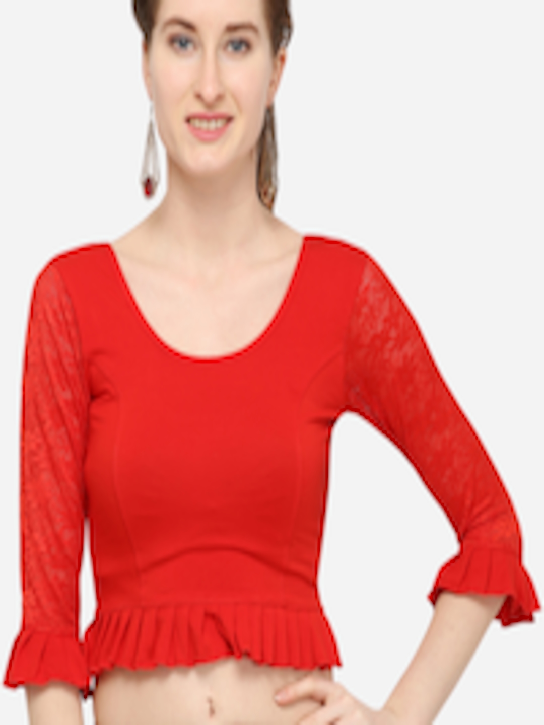 Buy Inddus Women Red Solid Saree Blouse - Saree Blouse for Women ...