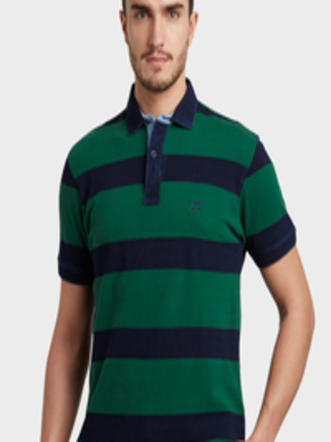 Buy ColorPlus Men Green Striped Polo Collar T Shirt - Tshirts for Men ...