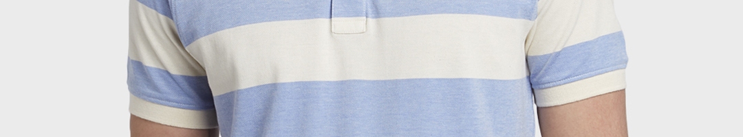 Buy ColorPlus Men Blue & White Striped Polo Collar T Shirt - Tshirts ...
